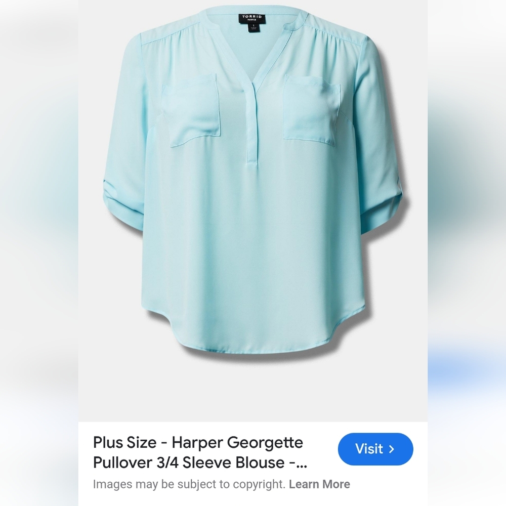 Torrid Harper 3/4 sleeve Teal blouse size 1